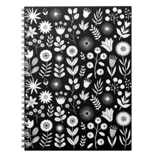 Black and White Boho Wildflower  Notebook