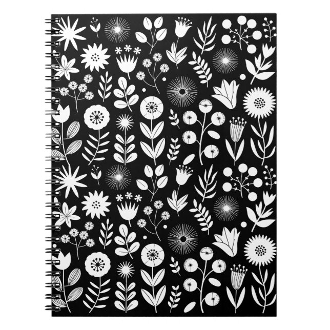 Black and White Boho Wildflower  Notebook (Front)
