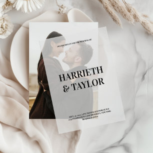 Black and White Bold Centred Monogram Wedding Vellum Invitations