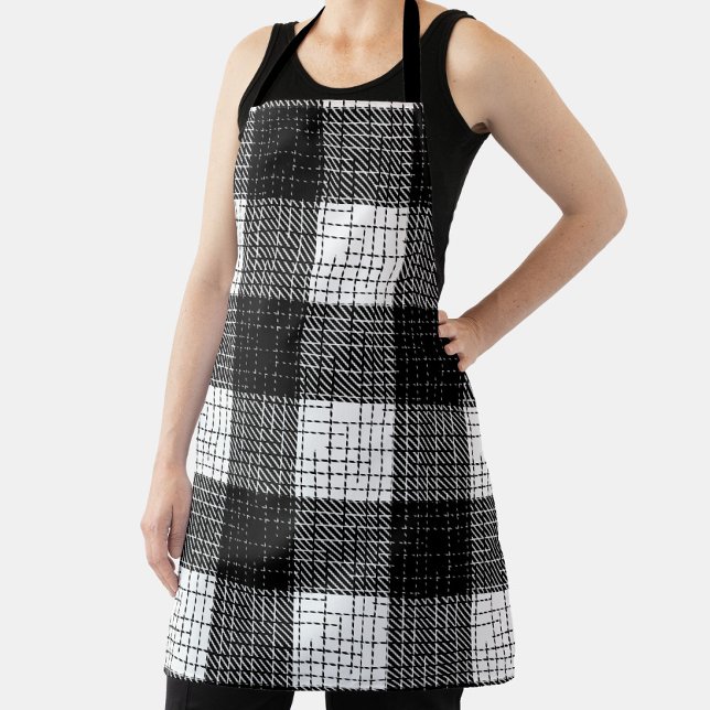 Black and White Bold Checkered Plaid Design  Apron (Creator Uploaded)