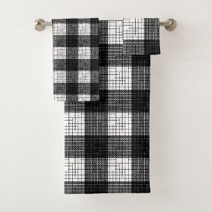 Black and White Bold Checkered Plaid Design Bath Towel Set