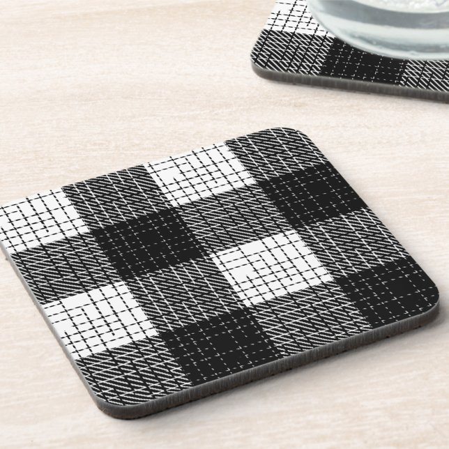 Black and White Bold Checkered Plaid Design  Coaster (Creator Uploaded)