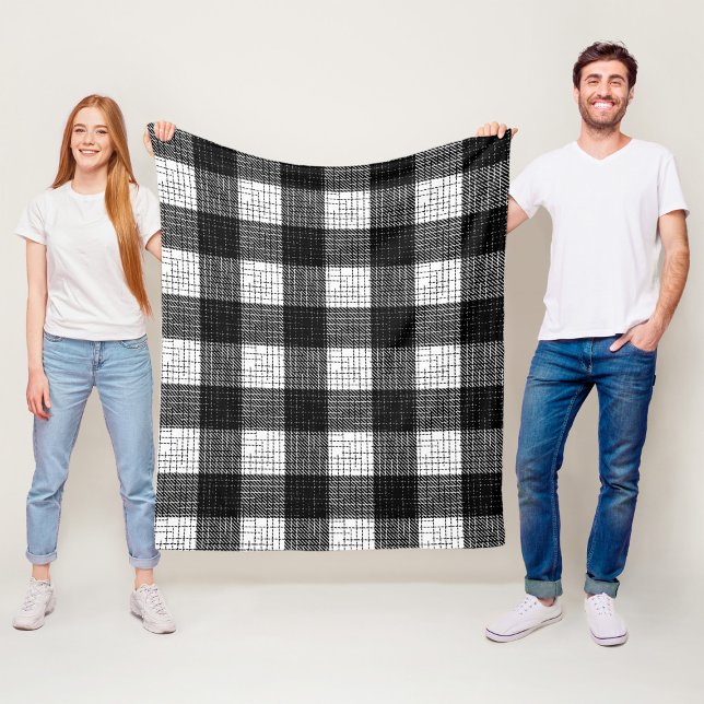 Black and White Bold Checkered Plaid Design  Fleece Blanket (Creator Uploaded)