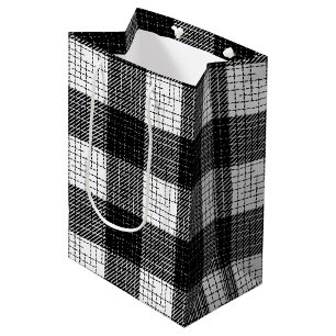 Black and White Bold Checkered Plaid Design Medium Gift Bag