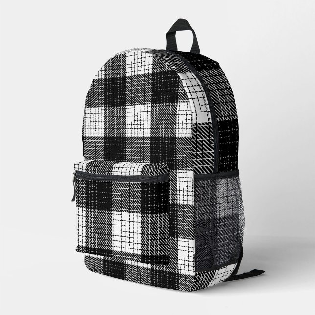 Black and White Bold Checkered Plaid Design  Printed Backpack (Creator Uploaded)