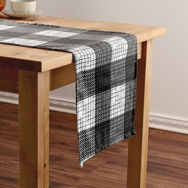 Black and White Bold Checkered Plaid Design  Short Table Runner (Creator Uploaded)