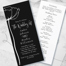 Black and White Bold Floral Modern Simple Wedding  Program