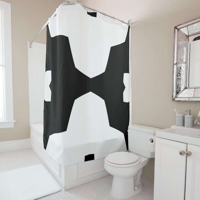 Black and white Bold Geometric Shower Curtain (In Situ)