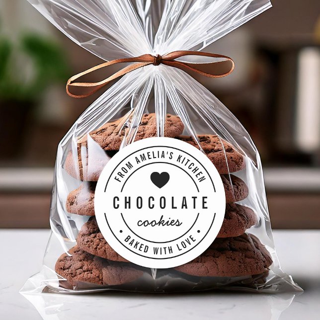 Black and White Bold Heart Baked with Love Classic Round Sticker (Creator Uploaded)