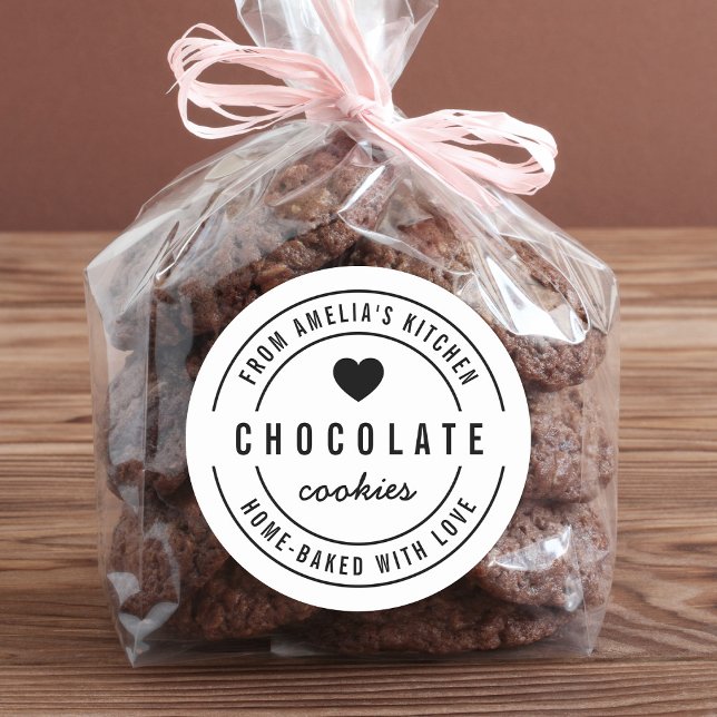 Black and White Bold Heart Home-baked with Love Classic Round Sticker (Creator Uploaded)