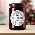 Black and White Bold Heart Merry Christmas Jam  Classic Round Sticker<br><div class="desc">Black and White Round Modern Bold "Merry Christmas Jam " sticker featuring a heart and double borders, it's perfect for labelling what you've made. Personalise it by replacing the placeholder text. For more options such as to change the font, it's size, spacing between letters and to expand or contract curved...</div>