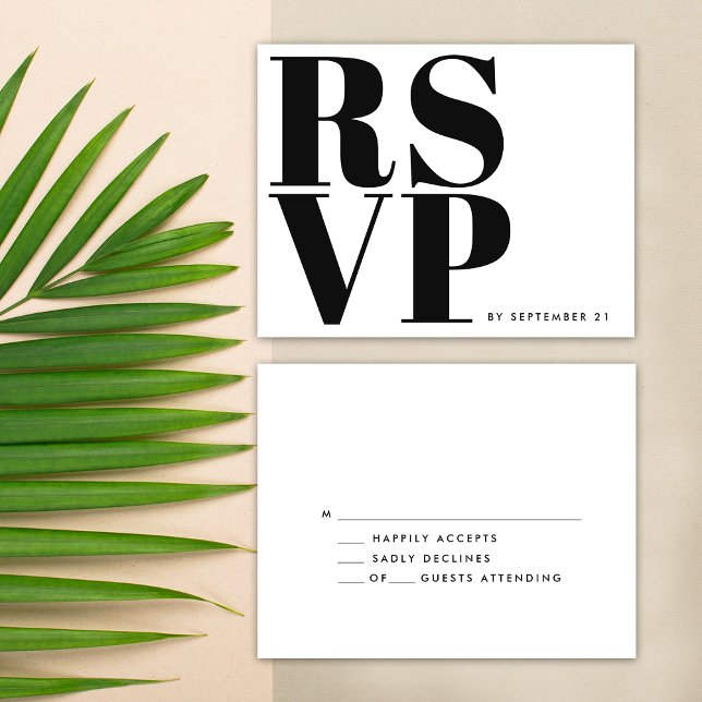 Black and White Bold Minimalist Simple Wedding RSVP Card (Front / Back)