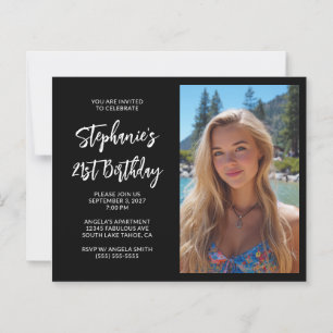 Black and White Bold Script Photo 21st Birthday