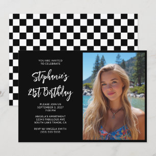 Black and White Bold Script Photo 21st Birthday Invitation
