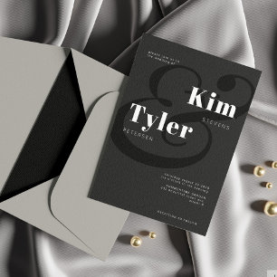 Black and white bold typography names wedding invitation