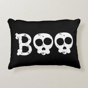 Black and White Bony Skull Boo Decorative Cushion