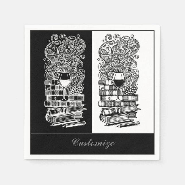 Black And White Books And Wine 2 Napkin (Front)