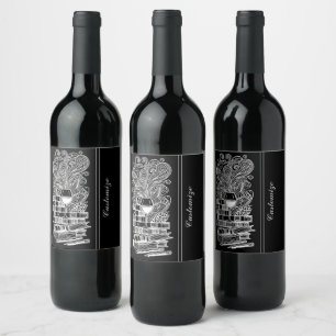 Black And White Books And Wine 3 Label