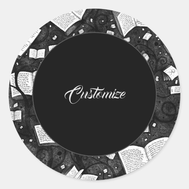 Black And White Books Background Classic Round Sticker (Front)