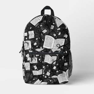 Black And White Books Background Printed Backpack
