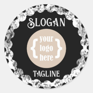 Black and White, Border and Logo Slogan Classic Round Sticker