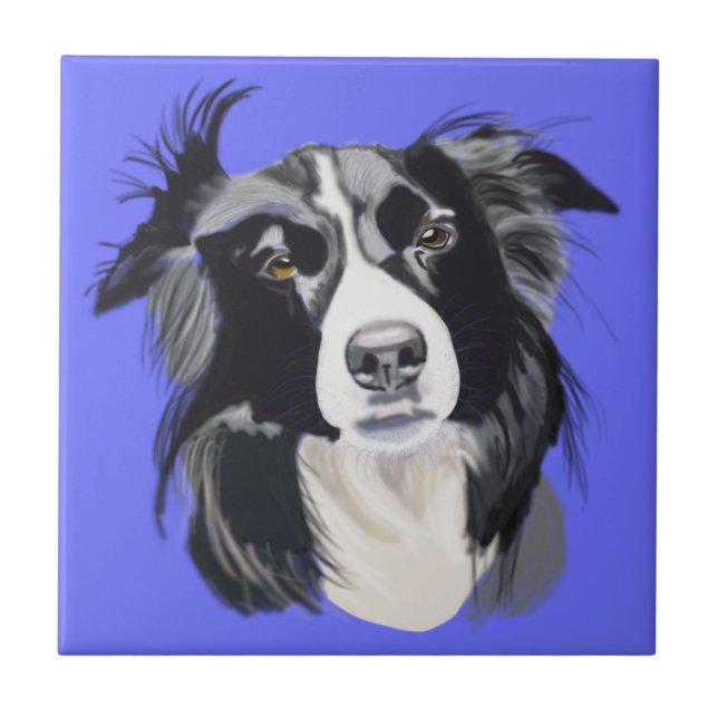 Black and White Border Collie Ceramic Tile (Front)