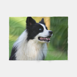Black and White Border Collie Dog Fleece Blanket