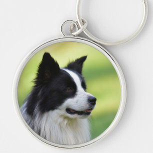 Black and White Border Collie Dog Key Ring