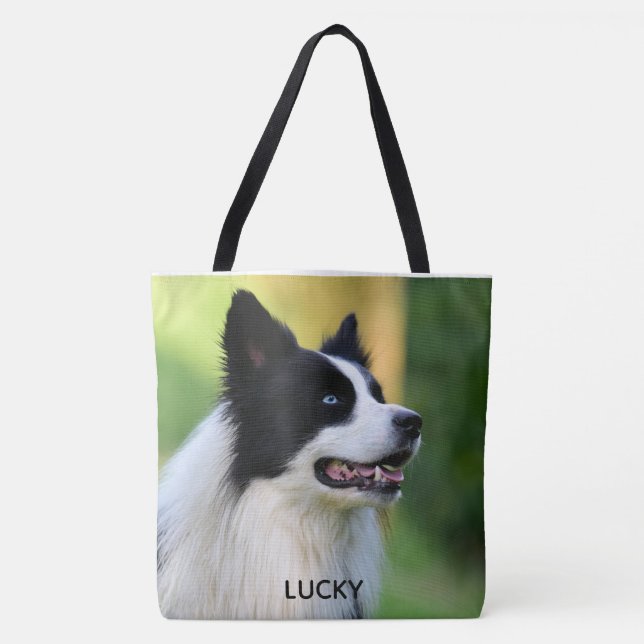 Black and White Border Collie Dog Tote Bag (Front)