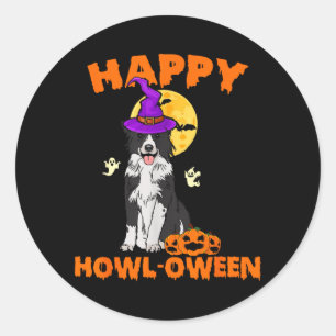 Black And White Border Collie Dog Witch Happy Classic Round Sticker