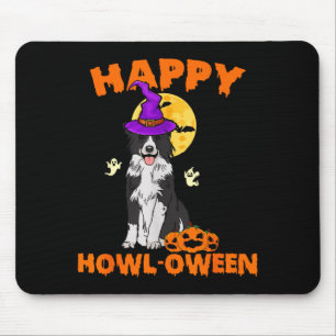 Black And White Border Collie Dog Witch Happy Mouse Pad