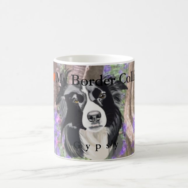 Black and White Border Collie in Bluebell Wood Coffee Mug (Center)
