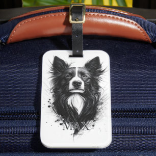 Black and White Border Collie Luggage Tag