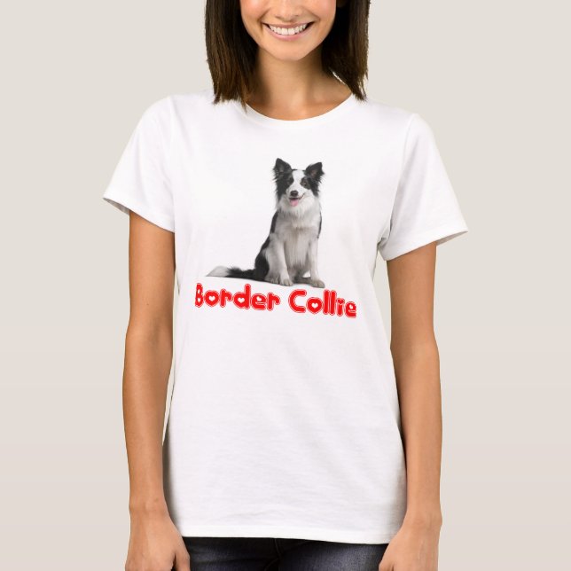 Black and White Border Collie Puppy Dog Tee Shirt (Front)