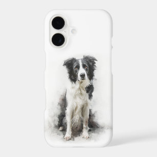 Black and White Border Collie Watercolor Art