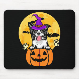 Black And White Border Collie Witch Dog Halloween Mouse Pad