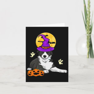 Black And White Border Collie Witch Halloween Card