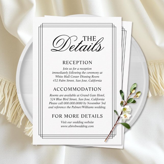 Black and white border Old Money wedding Details Enclosure Card (Creator Uploaded)