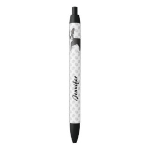 Black And White Boston Terrier Cartoon Dog & Name Ink Pen