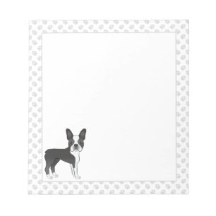 Black And White Boston Terrier Cartoon Dog & Paws  Notepad