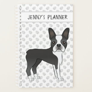 Black And White Boston Terrier Cartoon Dog & Text Planner
