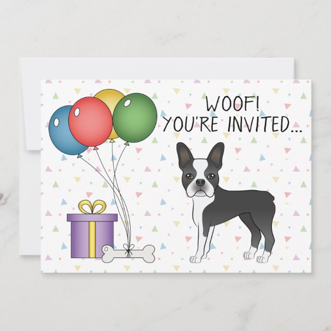 Black And White Boston Terrier Cute Dog - Birthday Invitation (Front)