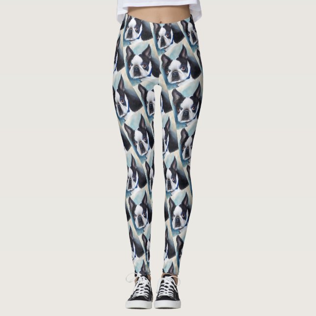 BLACK AND WHITE BOSTON TERRIER LEGGINGS (Front)