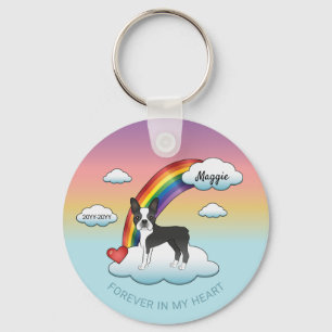 Black And White Boston Terrier Rainbow Memorial Key Ring