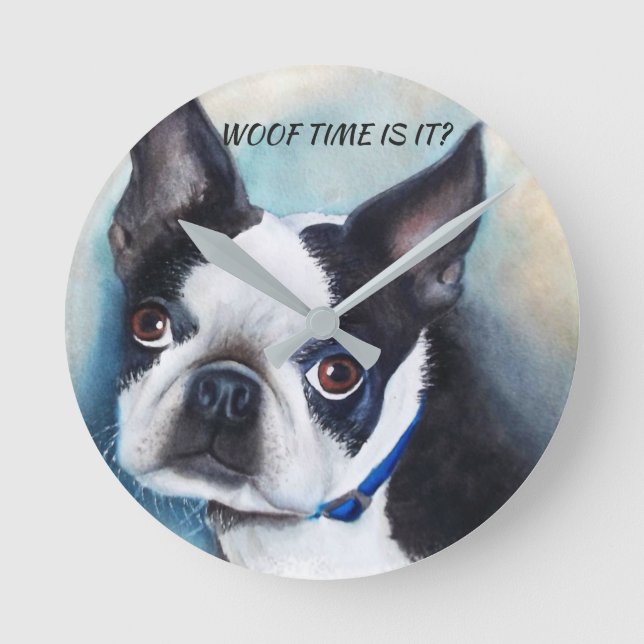 BLACK AND WHITE BOSTON TERRIER ROUND CLOCK (Front)