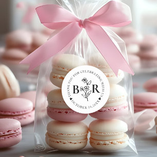 black and white Botanical Custom Monogram Classic Round Sticker