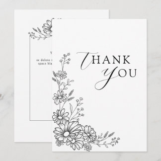 Black and White Botanical Daisy Garden Wedding Thank You Card