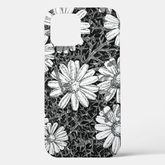Black and White Botanical Daisy Ink Drawing Phone  iPhone 12 Case