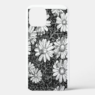Black and White Botanical Daisy Ink Drawing Phone iPhone 12 Case