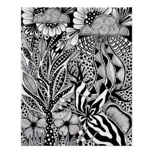Black and White Botanical Hand-Drawn Art Poster